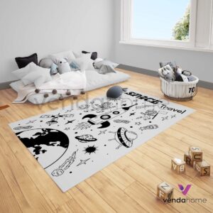 Space Traveler Roket Astronot ve Gezegenler Çocuk Odası Halısı