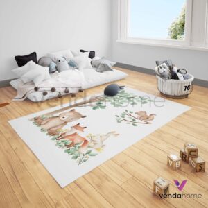 Sevimli Hayvanlar Alemi Tavşan Sincap Ayıcık Çocuk Odası Halısı